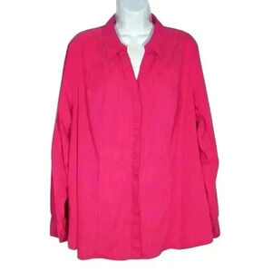 Lane Bryant button up top shirt sz 22 ruffle button placket pink on pink stripe